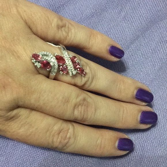 NATURAL Pink Sapphire & CZ Ring - Picture 1 of 5